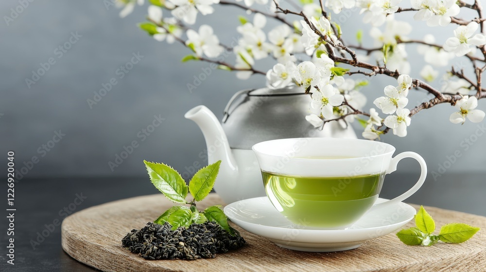 Minimalist tea ceremony in serene setting green tea nature tranquil environment close-up view mindfulness concept Minimalist tea ceremony in serene setting green tea nature tranquil environment close-up view mindfulness concept
