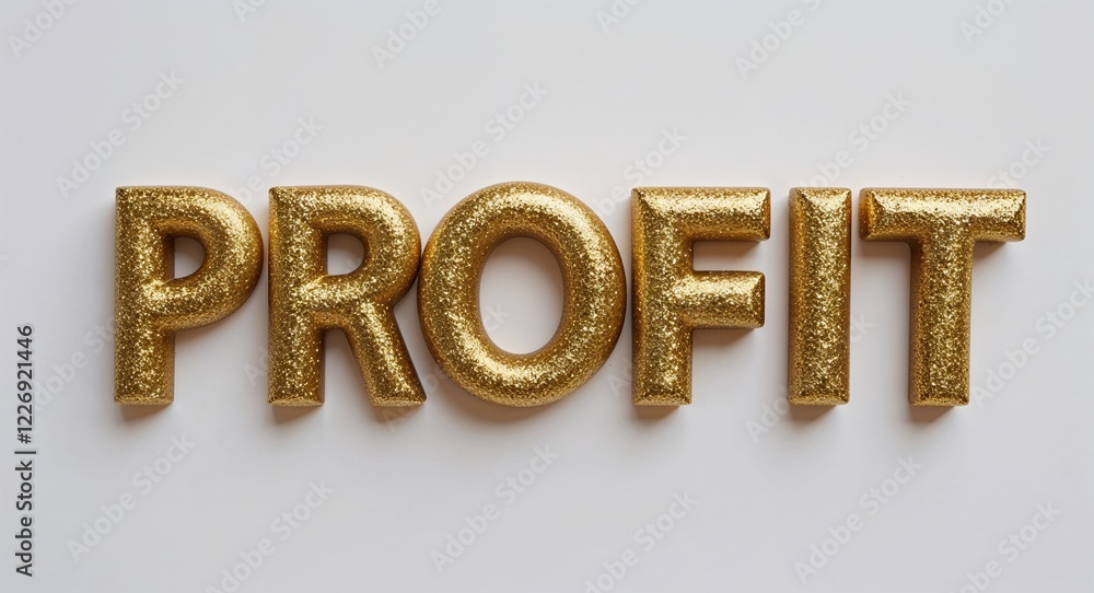 profit word lettering with glitter gold shining effect on plain white background profit word lettering with glitter gold shining effect on plain white background
