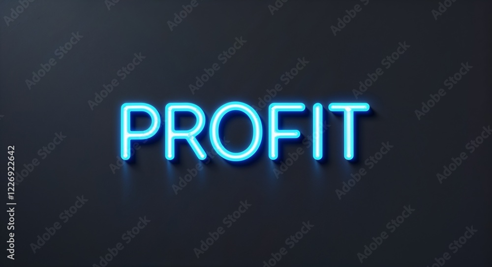 profit word lettering with neon blue glow on plain black dark background