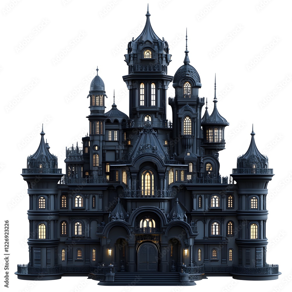 Fototapeta premium Beautiful and magnificent 3D cartoon palace, on a white background, generative AI