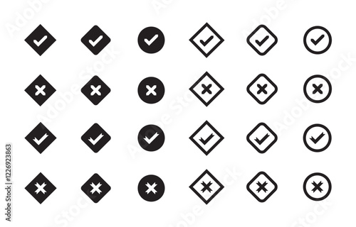 Black and White Correct, Incorrect Symbols Collection