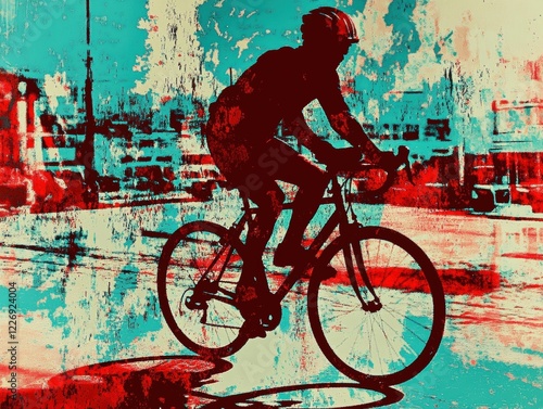 Wallpaper Mural Cyclist in Motion Urban Landscape Fauvist Style Art Vibrant Colors Dynamic Perspective Chromatic Expression Torontodigital.ca