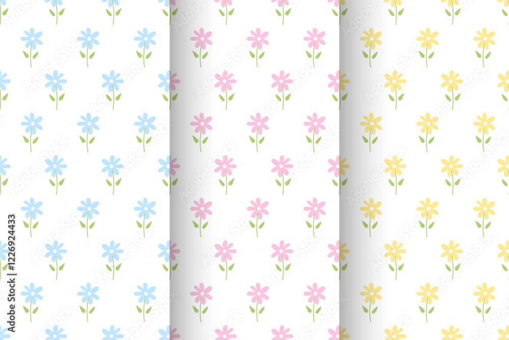 Abstract floral seamless patterns with chamomile. Retro Floral Posters. Floral banners with colorful daisies on white background. Vertical banners with flowers and foliage. Wallpaper, textile, prints Abstract floral seamless patterns with chamomile. Retro Floral Posters. Floral banners with colorful daisies on white background. Vertical banners with flowers and foliage. Wallpaper, textile, prints