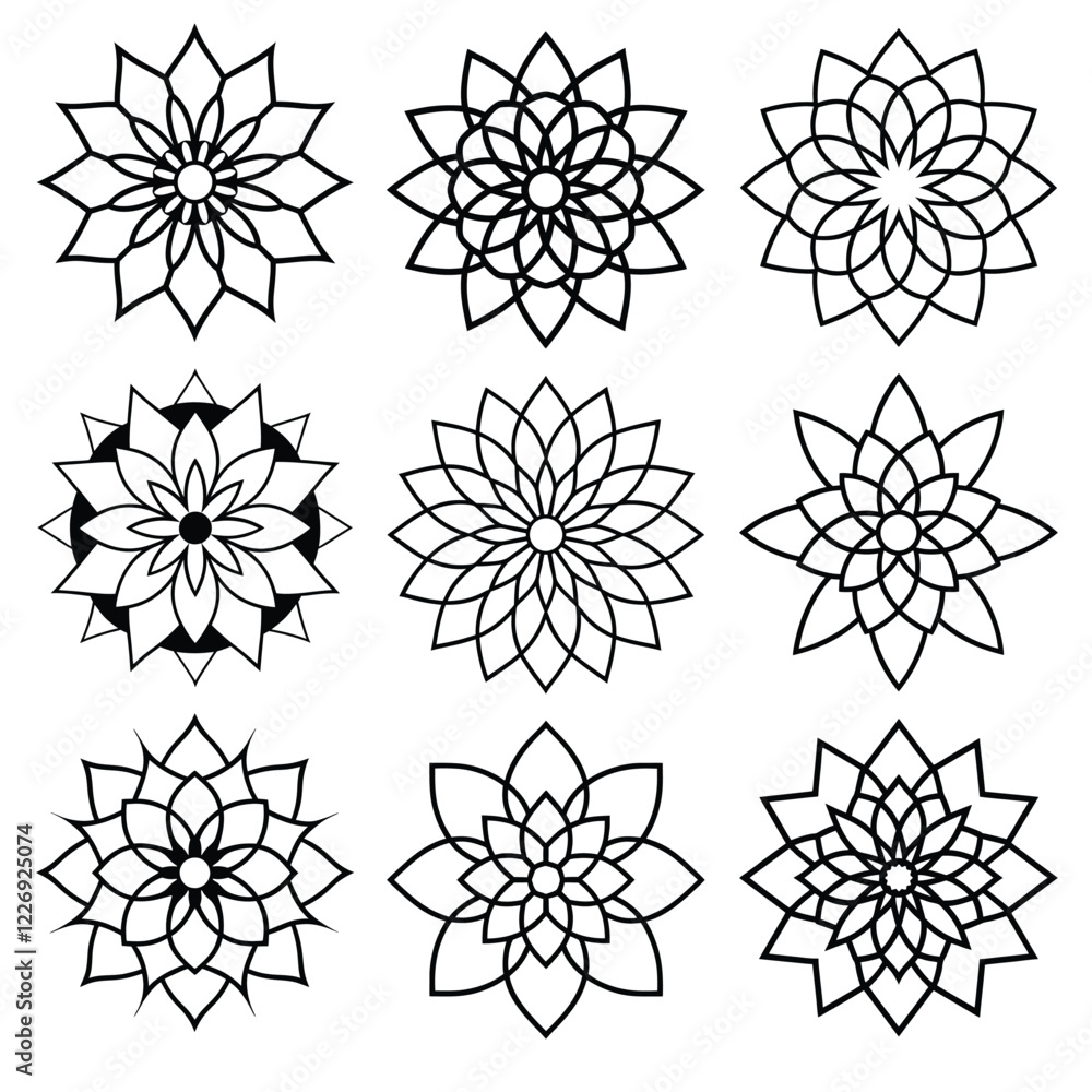 Obraz premium Mandala flower icon set