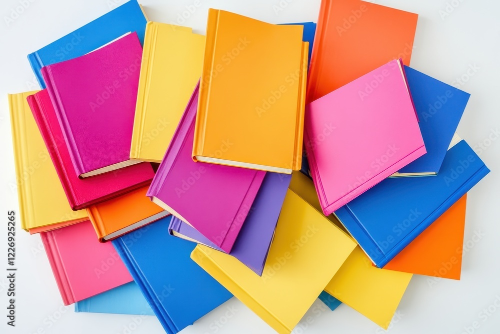 Colorful books pile, white background, education, learning Colorful books pile, white background, education, learning
