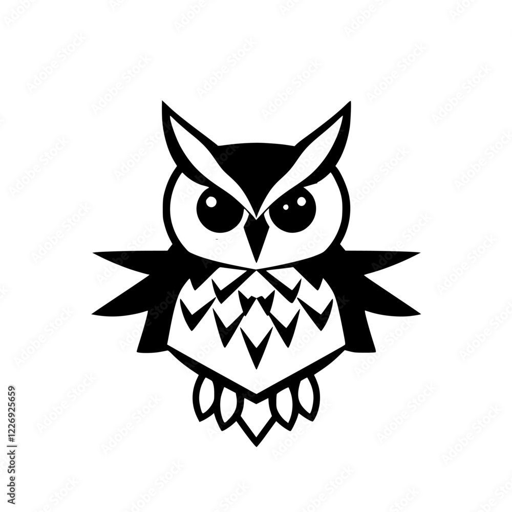 Fototapeta premium Geometric Owl: Black and White Bird Vector Illustration. Perfect for logo, graphic design, or nature-themed projects. A cute and stylish design.