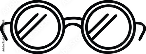 Retro round glasses, thick black frames, minimalist line drawing, iconic eyewear, simple illustration, vintage style, hipster fashion accessory, black and white sketch, circular lenses, clean lines, s