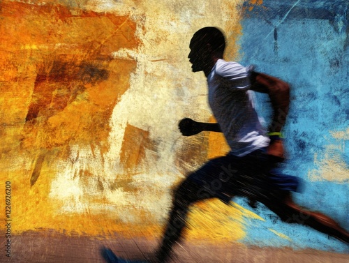 Dynamic Sprinter in Vibrant Fauvist Style Urban Setting Digital Art Colorful Environment Side View Artistic Exploration