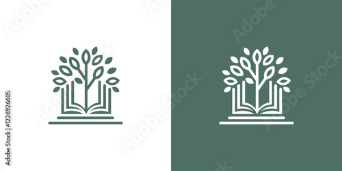 holy book logo combination of trees, minimalist, elegant and modern