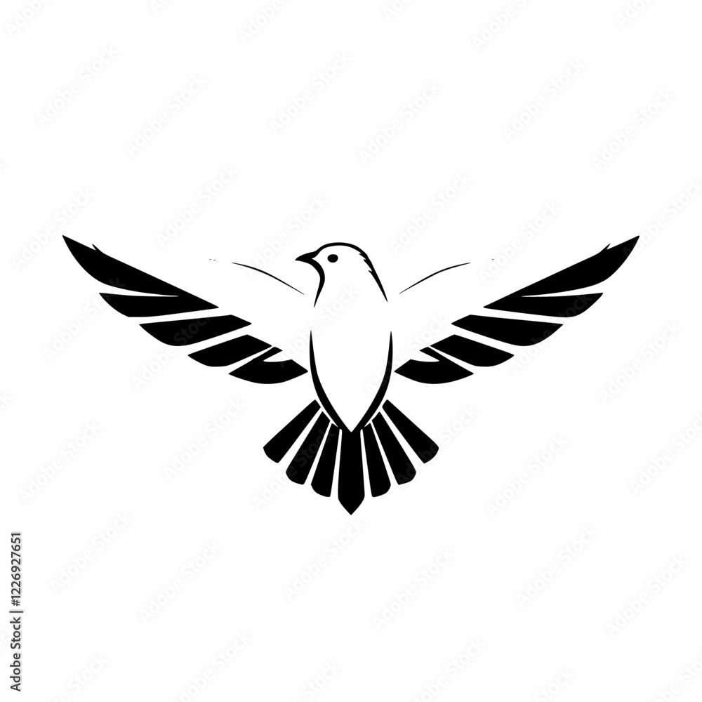 Obraz premium Majestic Dove in Flight: A Symbol of Peace and Freedom. Black and white vector graphic, perfect for logo design, spiritual art, or peace themed projects.