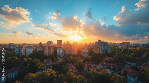 Cityscape Sunset Aerial View photo