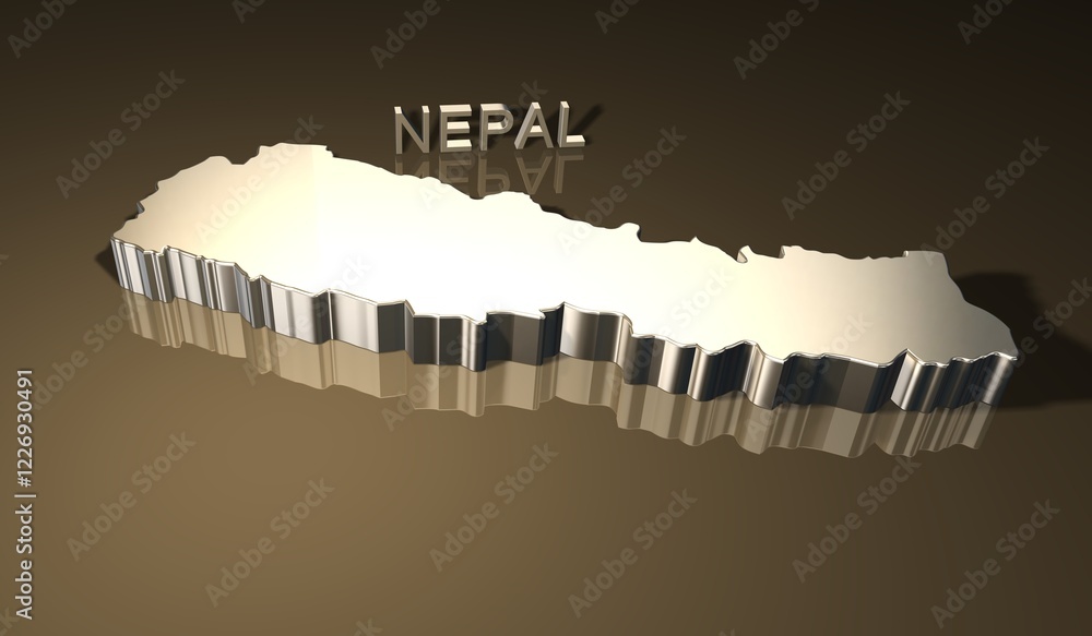 Naklejka premium Map of Nepal in 3D with golden theme for print and presentation purpose 1