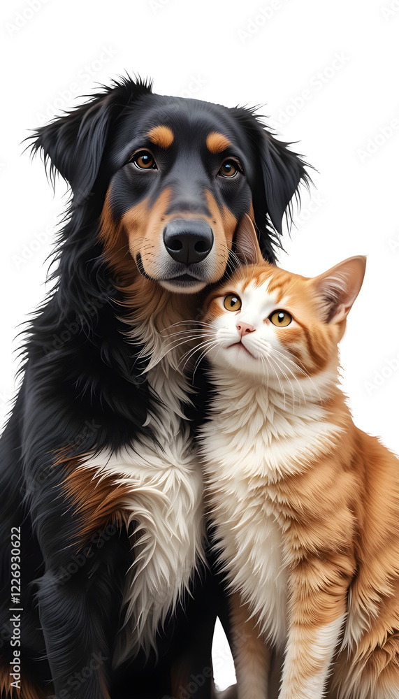 Cat and dog sitting together on a transparant background. Cat and dog sitting together on a transparant background.