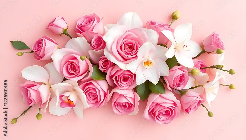Delicate Pink Roses and White Orchids Arrangement Delicate Pink Roses and White Orchids Arrangement