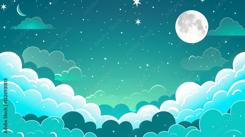 mystical moonlight sky with clouds and stars and blue and green colors mystical moonlight sky with clouds and stars and blue and green colors