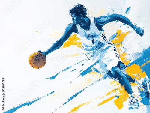 Dynamic Basketball Player Urban Court Digital Art Fauvist Style Action Shot Chromatic Expression