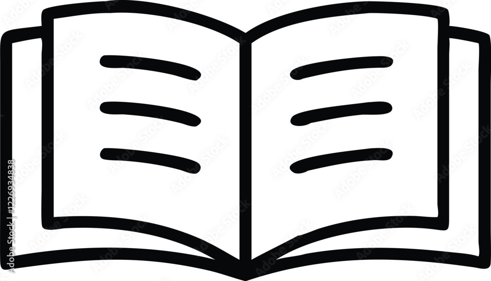 Open book, minimalist icon, black and white, simple lines, geometric design, flat graphic, reading symbol, knowledge representation, educational emblem, literature pictogram, information concept, book Open book, minimalist icon, black and white, simple lines, geometric design, flat graphic, reading symbol, knowledge representation, educational emblem, literature pictogram, information concept, book