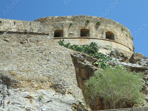 View on ruins of Spinalonga Fortressi, Former leper colony, Crete, Greece photo