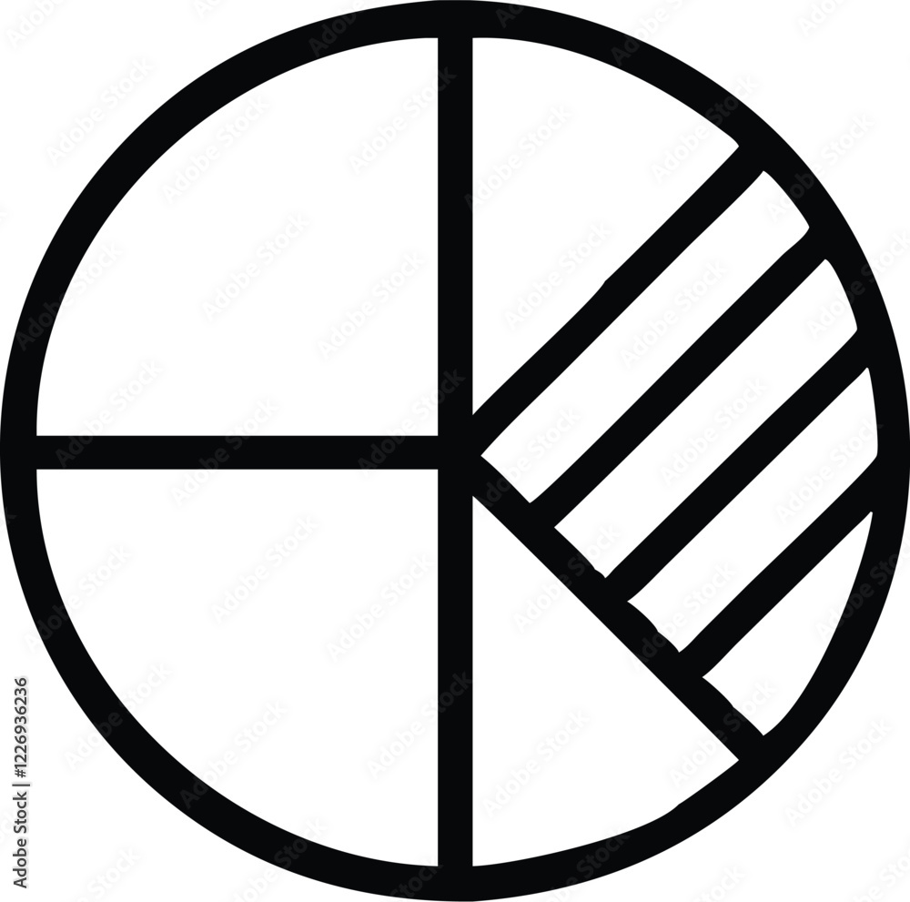 Minimalist circular logo, black and white, geometric design, pie chart style, abstract shapes, divided segments, bold lines, simple composition, modern graphic, clean aesthetic, corporate identity, ic Minimalist circular logo, black and white, geometric design, pie chart style, abstract shapes, divided segments, bold lines, simple composition, modern graphic, clean aesthetic, corporate identity, ic