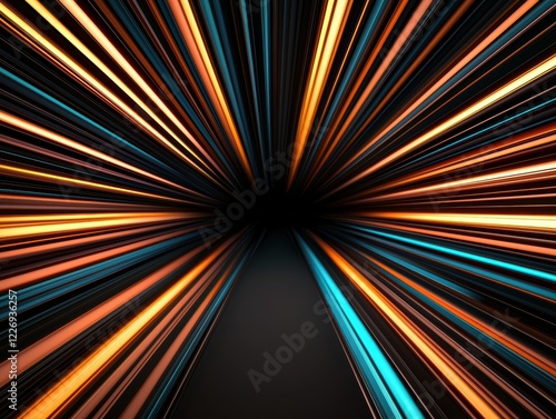 A glowing starburst of vibrant light particles expanding dynamically, blending radiant hues of orange, teal, and magenta in a cosmic 3D space photo