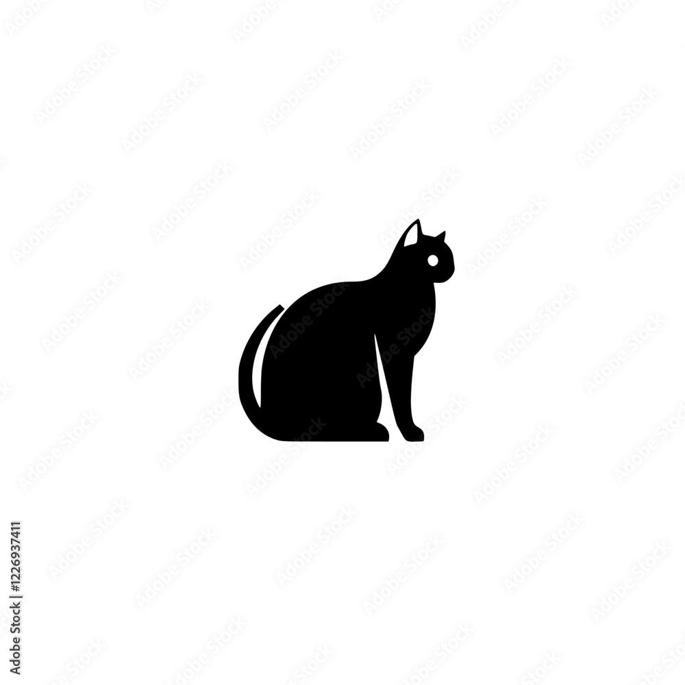 Black Cat Silhouette: Elegant Feline Pet Icon - Minimalist Vector Graphic Black Cat Silhouette: Elegant Feline Pet Icon - Minimalist Vector Graphic
