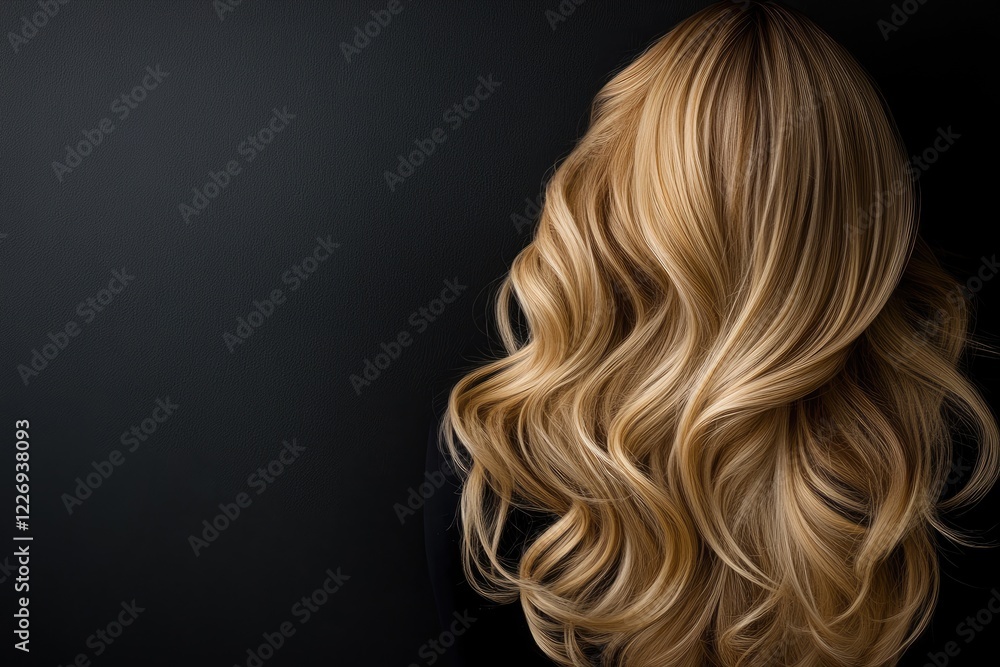 Naklejka premium Long blond wavy hair on black background flowing in waves
