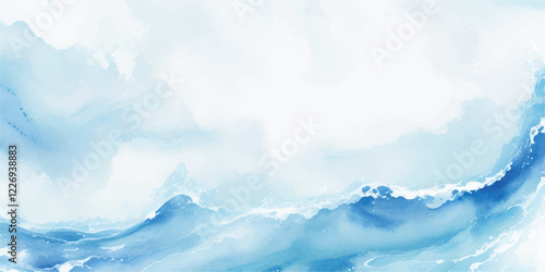"A Soft and Soothing Blue Ocean Wave Texture Crafted in Abstract Watercolor, Featuring Fluid Layers of Tsunami Waves and Bold Tropical Splash Effects in a Serene, Cartoon-Inspired Oceanic Scene"
