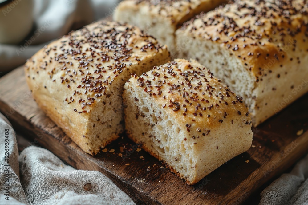Rustic Seed Bread Sliced Wooden Board Kitchen Rustic Seed Bread Sliced Wooden Board Kitchen