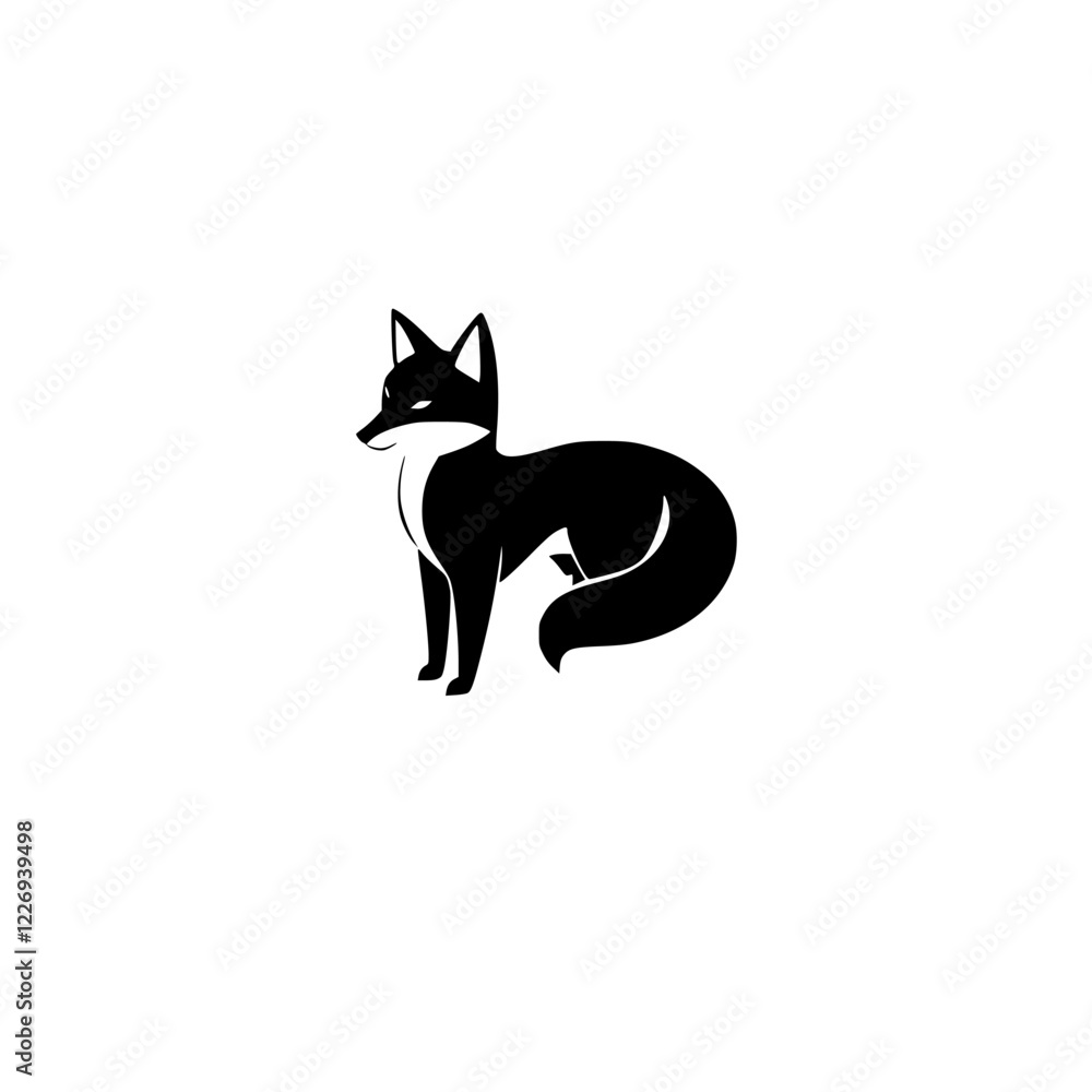 Majestic Fox Silhouette: Elegant Black and White Animal Vector Graphic Majestic Fox Silhouette: Elegant Black and White Animal Vector Graphic