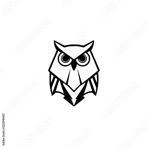 Geometric Owl: A Monochrome Bird Logo Design.  Perfect for branding, representing wisdom, and adding a touch of nature to your projects. photo