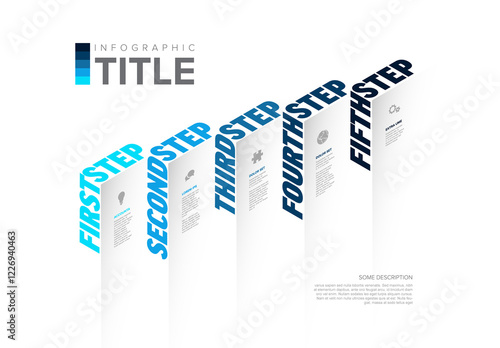 Obraz na płótnie Five Blue Step Infographic Design Template with big Text on the edge w salonie