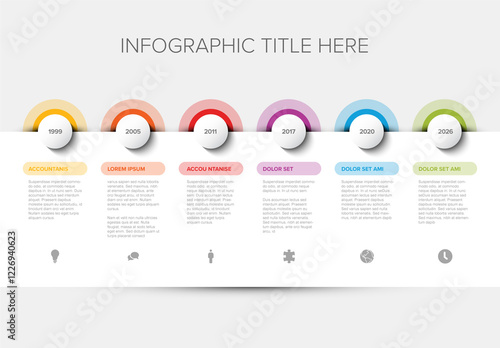 Obraz na płótnie Timeline Infographic with Colored Milestones on big light buttons with icons w salonie