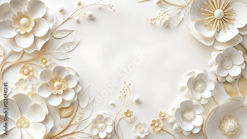 Elegant White and Gold Floral Background – Luxurious Wedding Invitation Design