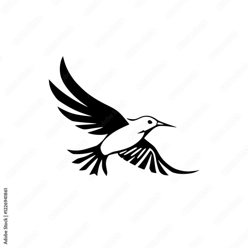 Obraz premium Elegant Hummingbird in Flight: Black and White Bird Silhouette Vector Graphic