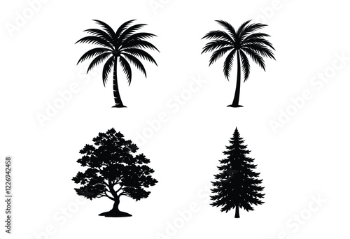 palm tree silhouette illustration on white background 