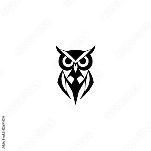 Geometric Owl: Black and White Abstract Bird Design. Minimalist Animal Vector Graphic, Perfect for Logo or Symbol