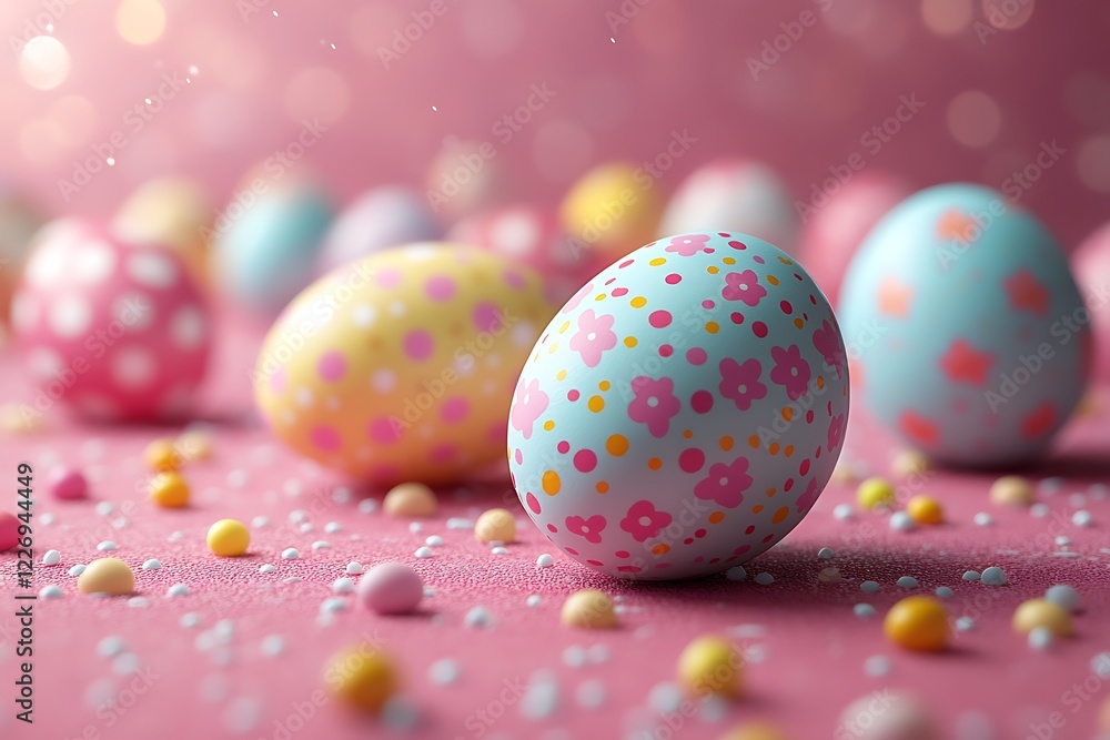 Obraz premium Brightly colored Easter 3D eggs.