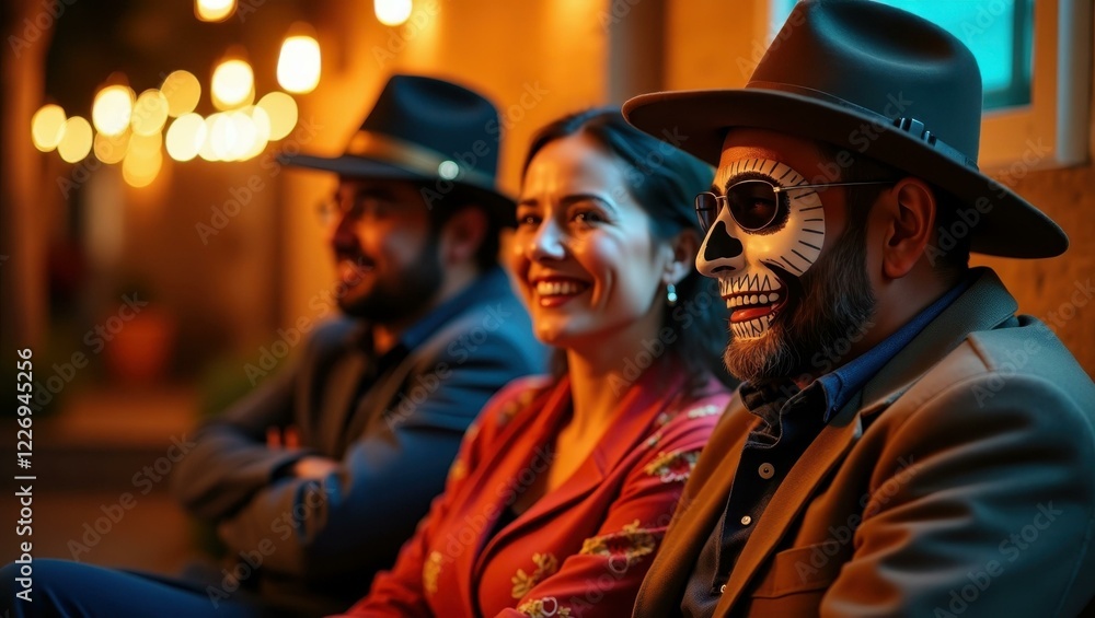 People are sitting down and wearing masks and hats People are sitting down and wearing masks and hats