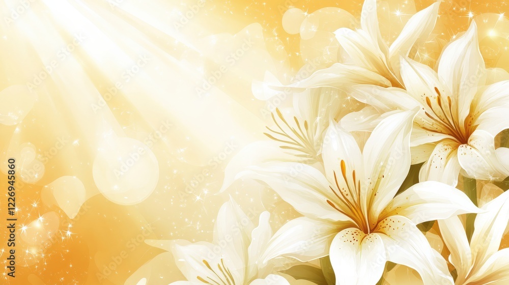 Serene Floral Background with Soft Sun Rays Shining Through Delicate Flowers Serene Floral Background with Soft Sun Rays Shining Through Delicate Flowers