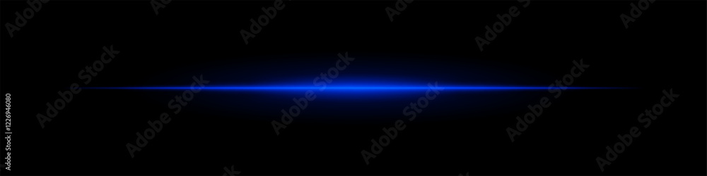 Horizontal light flare with cold glow on a black background. Blue energy beam with smooth gradient effect, cinematic lens reflection, futuristic shine. Horizontal light flare with cold glow on a black background. Blue energy beam with smooth gradient effect, cinematic lens reflection, futuristic shine.