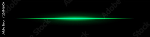 Horizontal light flare with cold glow on a black background. Green energy beam with smooth gradient effect, cinematic lens reflection, futuristic shine.