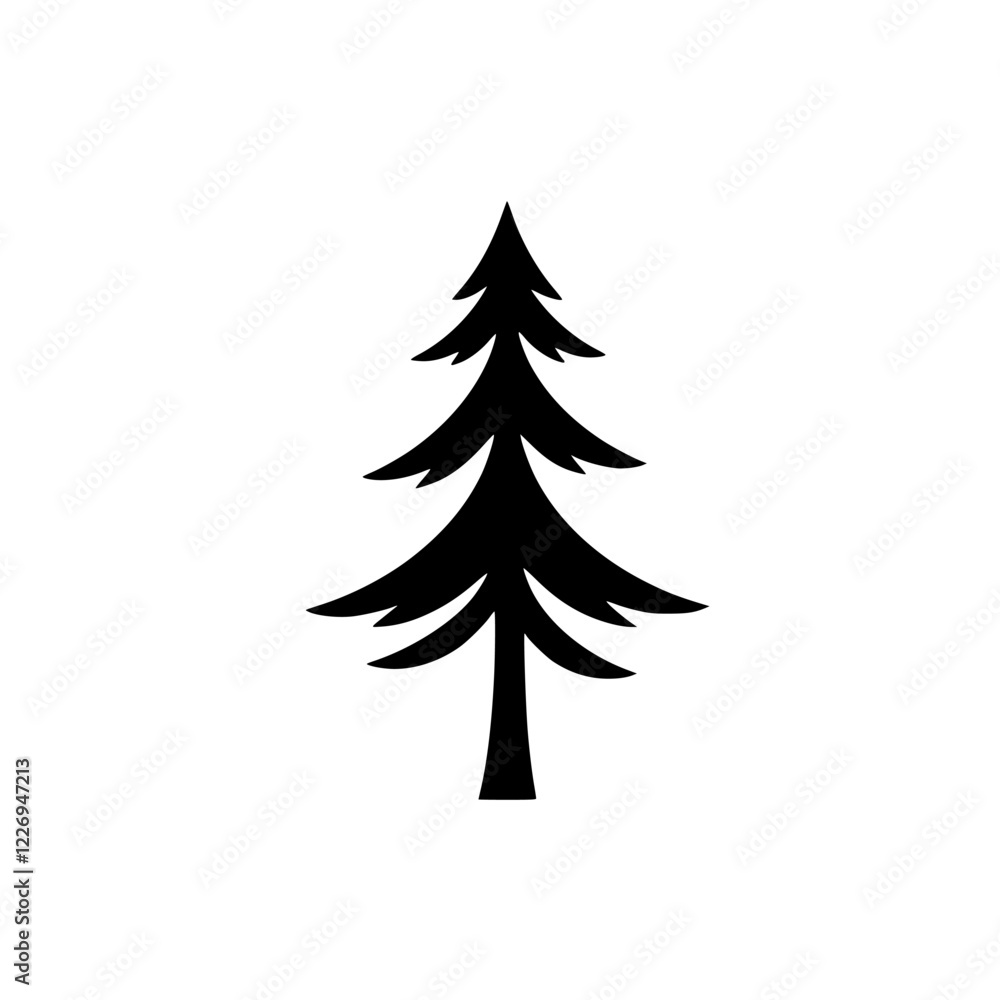 Obraz premium Elegant Black Pine Tree Silhouette: Nature Icon, Winter Symbol, Minimalist Design
