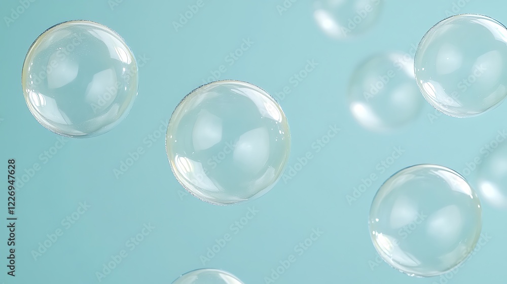 Transparent Bubbles Floating Against A Light Blue Background Transparent Bubbles Floating Against A Light Blue Background