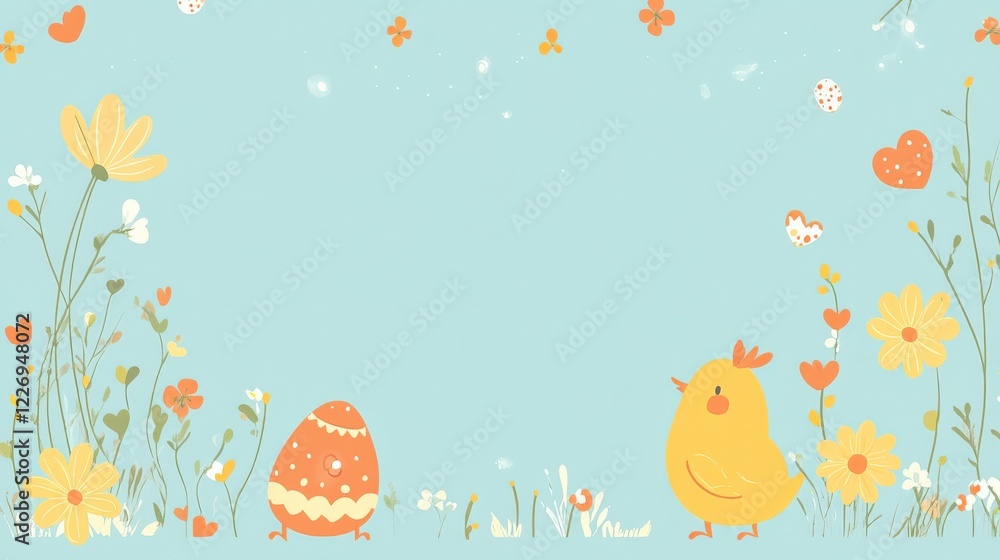 Naklejka premium Serene Pastel Background with Soft Flowers and Easter-Themed Icons in Elegant Style