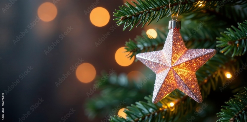 Shimmering star ornament on a frosted glass tree topper, festive accents, frosted glass ornaments, glass ornaments Shimmering star ornament on a frosted glass tree topper, festive accents, frosted glass ornaments, glass ornaments