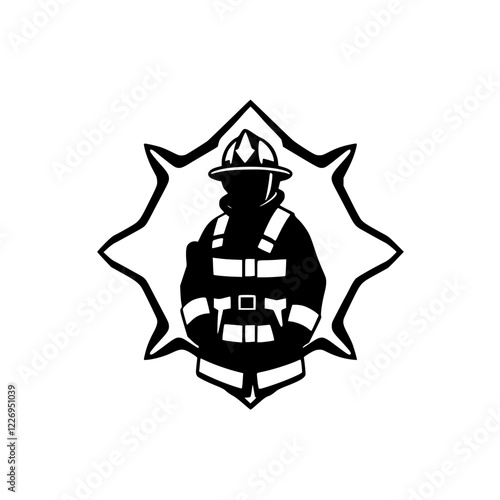 Firefighter: A Symbol of Courage and Bravery.  A powerful black and white illustration depicting a firefighter in full gear, embodying heroism and dedication to service.