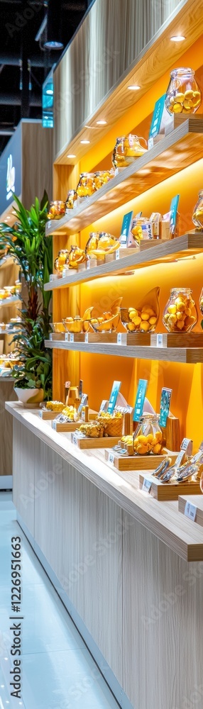 Food display showcase at trade fair event modern retail environment captivating visuals Food display showcase at trade fair event modern retail environment captivating visuals