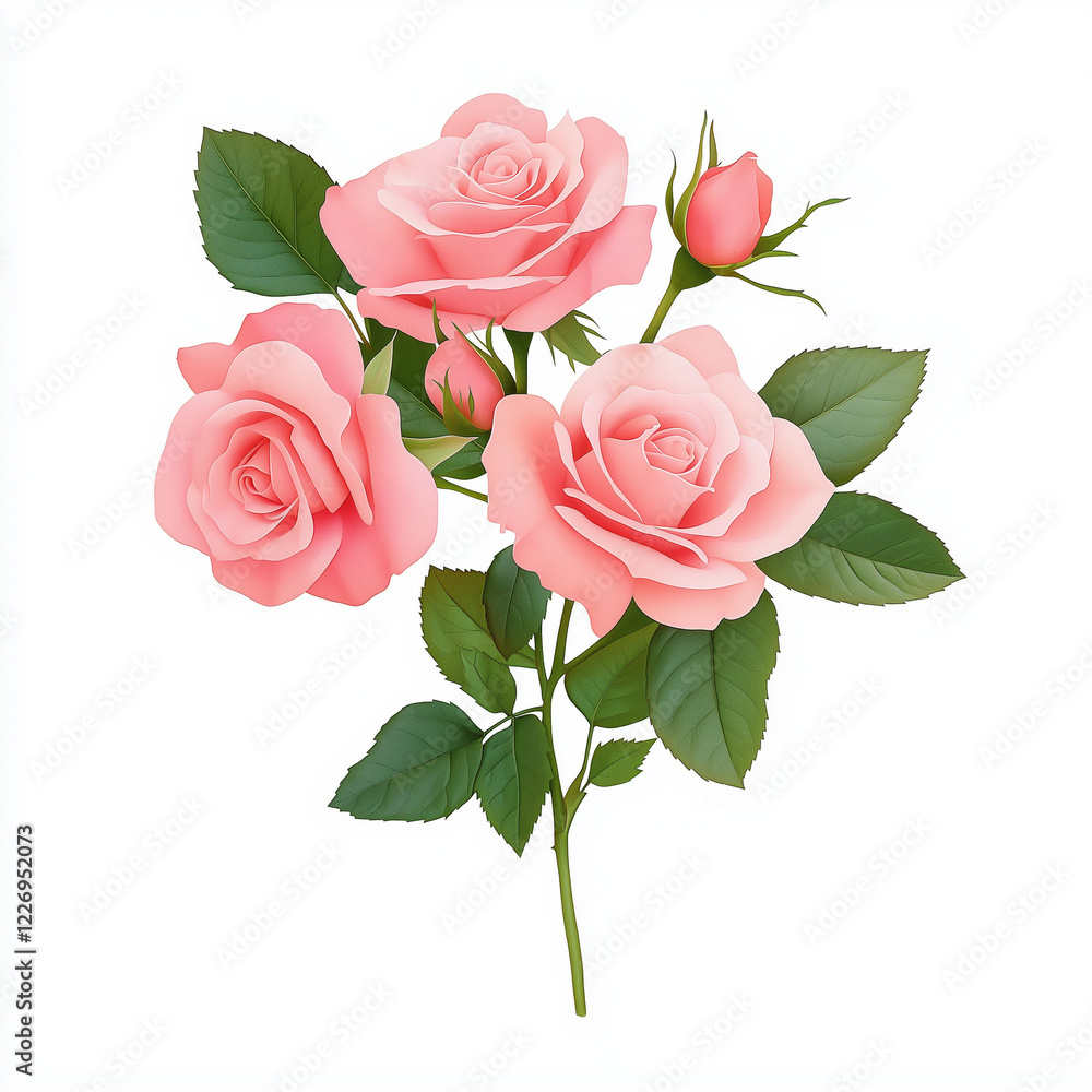 Naklejka premium A bouquet of roses, romantic Valentine’s Day flowers, watercolor painting, soft pastel tones, isolated on white background