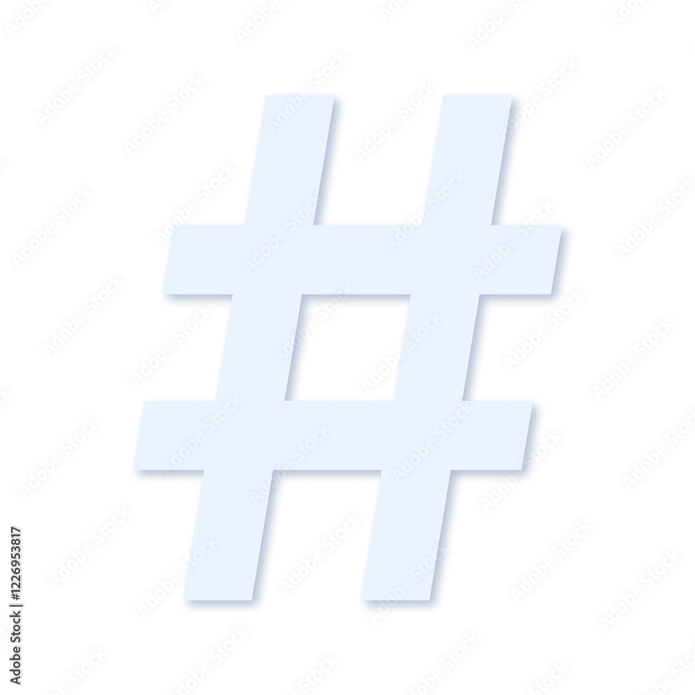 Fototapeta premium # number sign in light blue color with soft shadow on transparent background