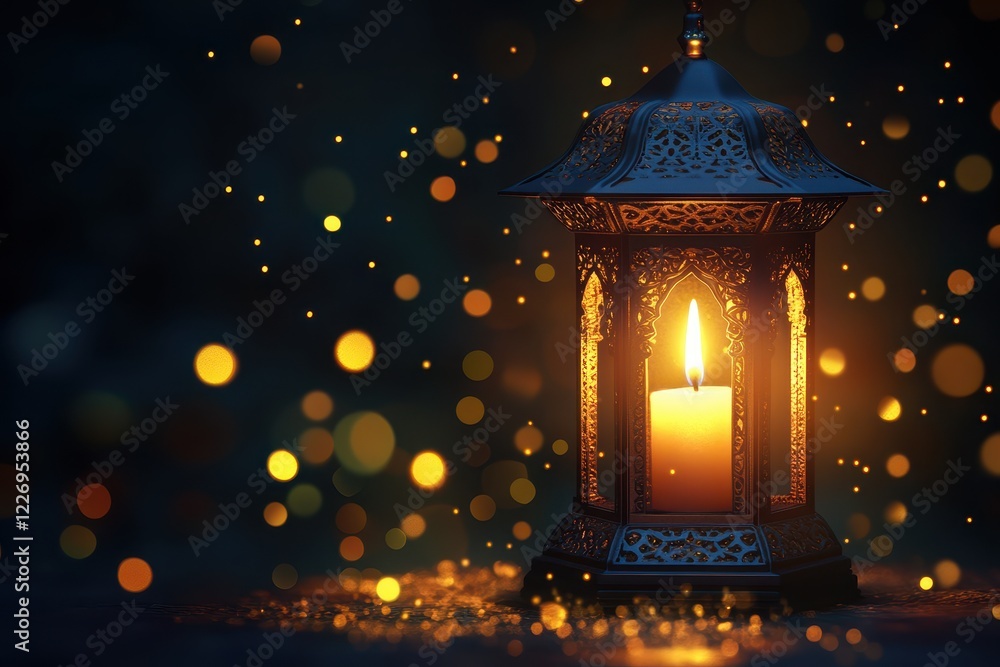 Glowing Ramadan lantern, candlelight, bokeh, night, celebration Glowing Ramadan lantern, candlelight, bokeh, night, celebration